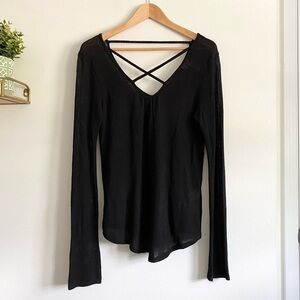 Alya Black Waffle Knit Cross Front Top | Francesca's